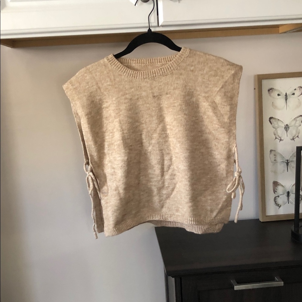 SHEIN Beige Knit Side-Tie Sweater Vest